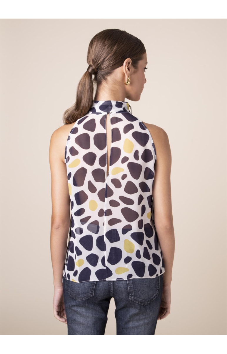 Regata Gola Alta Dots Estampado Fundo Marinho