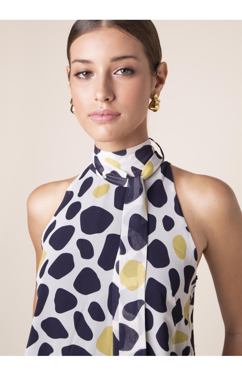 Regata Gola Alta Dots Estampado Fundo Marinho