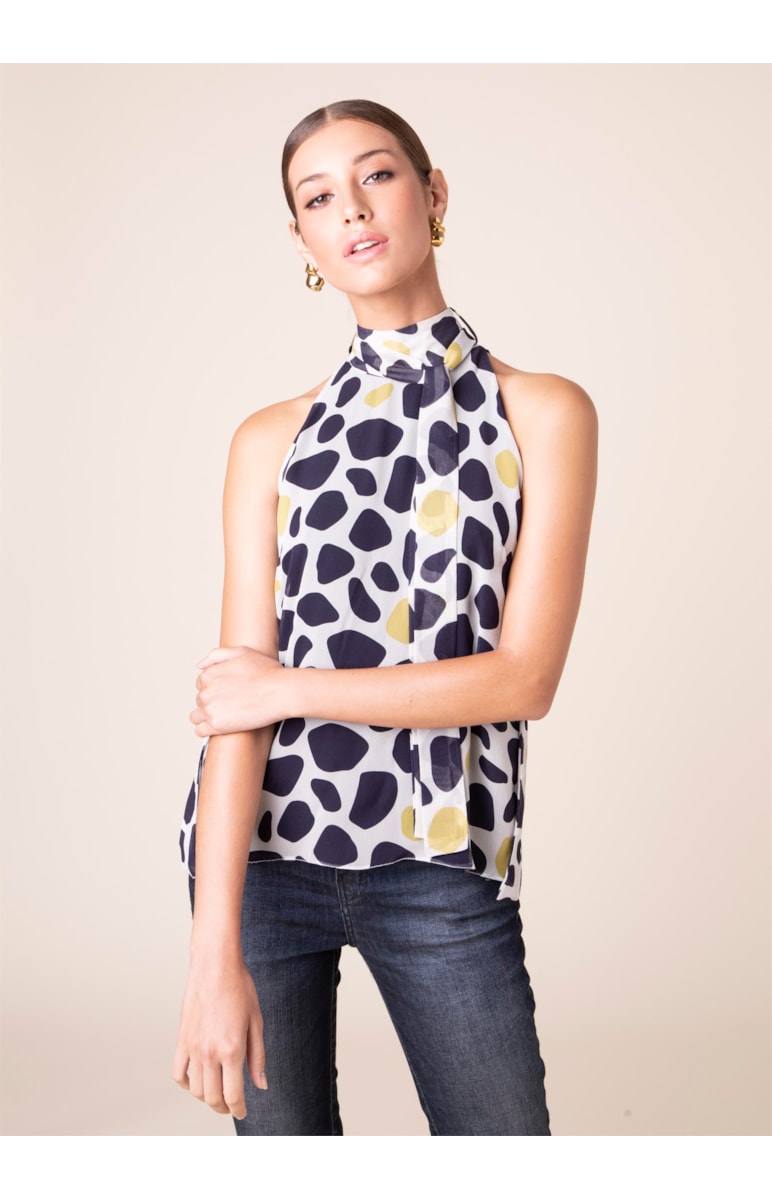 Regata Gola Alta Dots Estampado Fundo Marinho