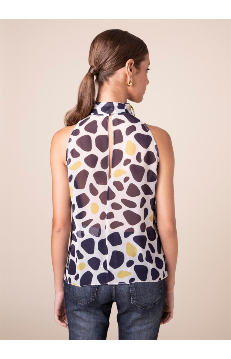 Regata Gola Alta Dots Estampado Fundo Marinho