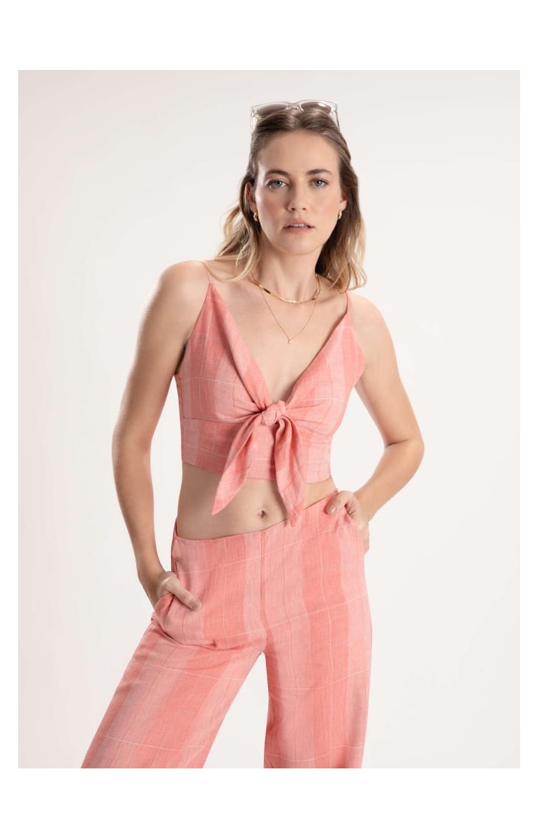 Regata Puro Linho Checks Melancia