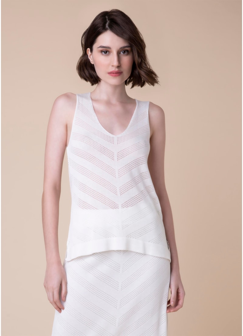 Regata Tricot Ponto Listra Off White