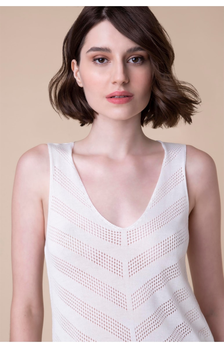 Regata Tricot Ponto Listra Off White