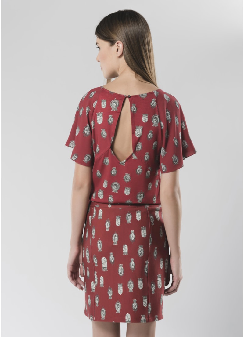 Saia Brasões Framboesa Estampado