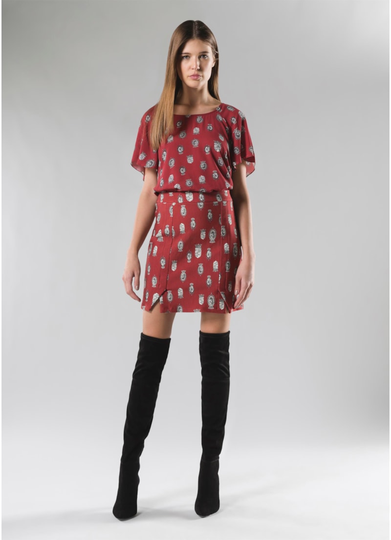 Saia Brasões Framboesa Estampado