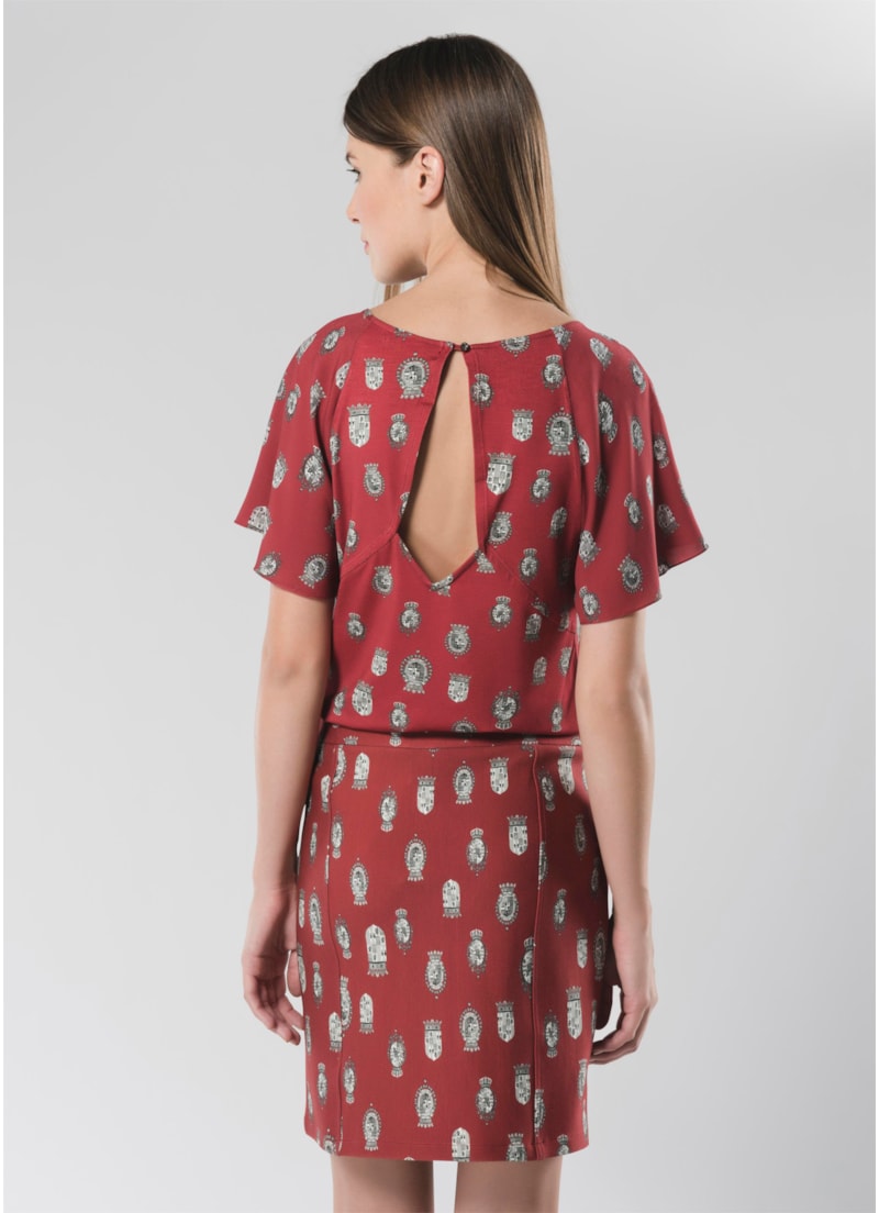 Saia Brasões Framboesa Estampado