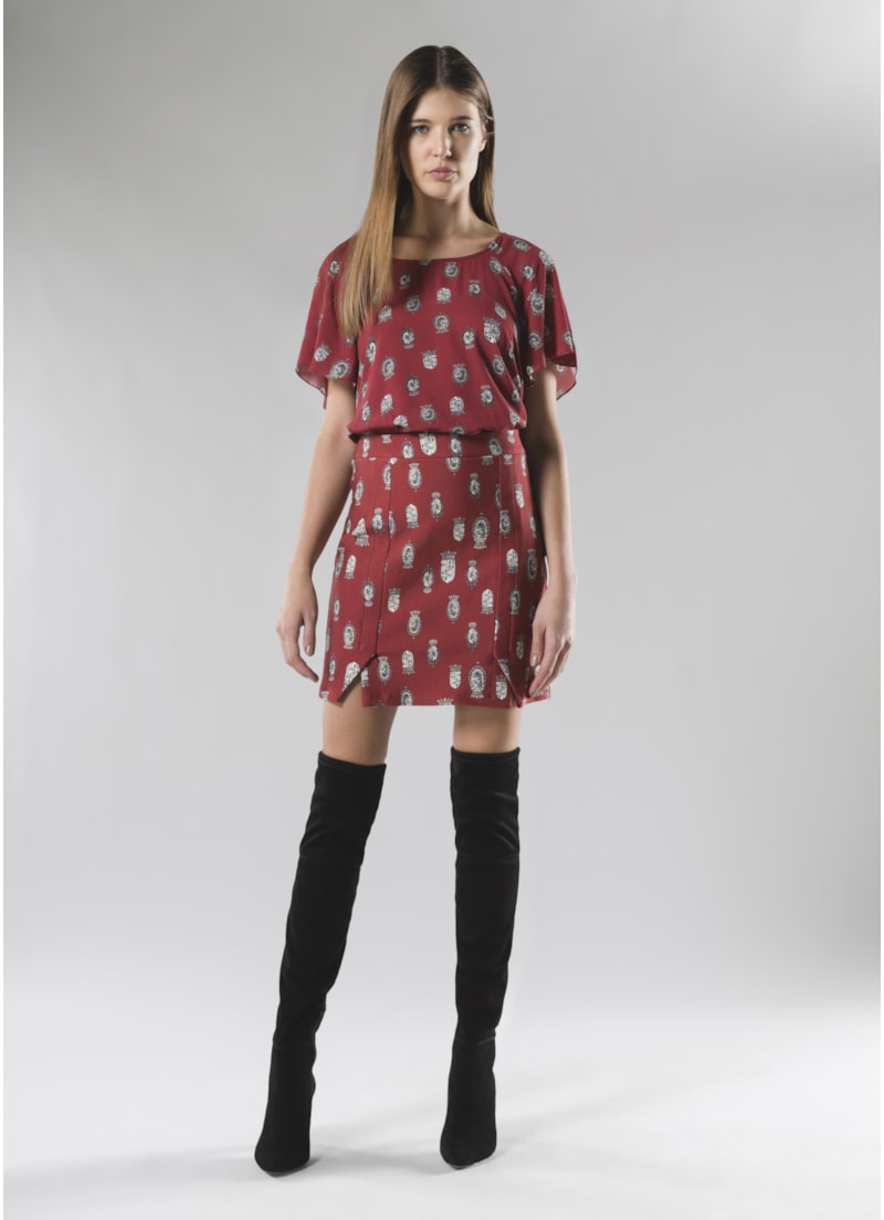 Saia Brasões Framboesa Estampado