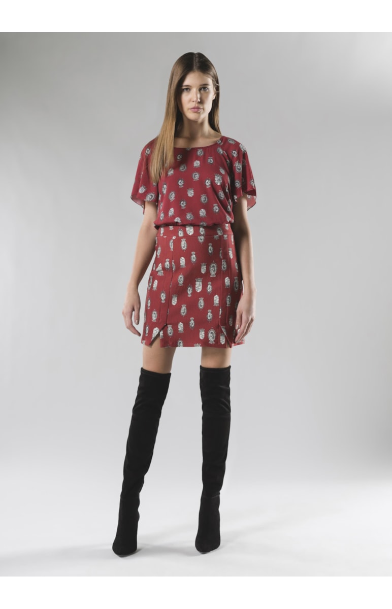 Saia Brasões Framboesa Estampado