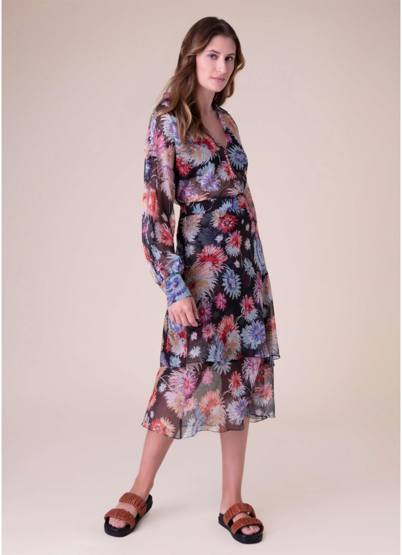 Saia Chiffon Flower Power Preto