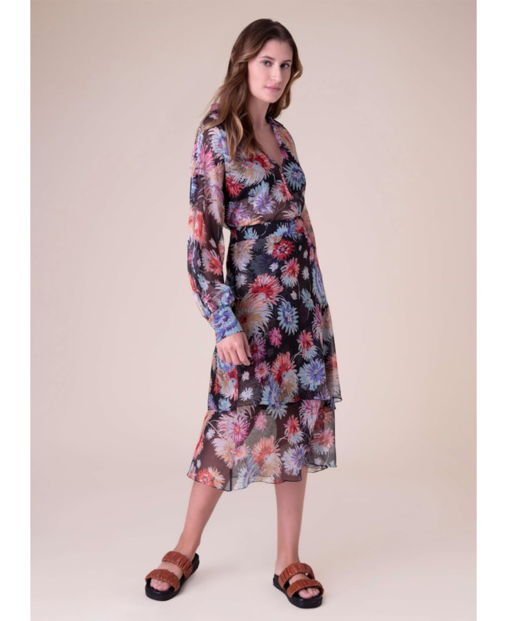 Saia Chiffon Flower Power Preto