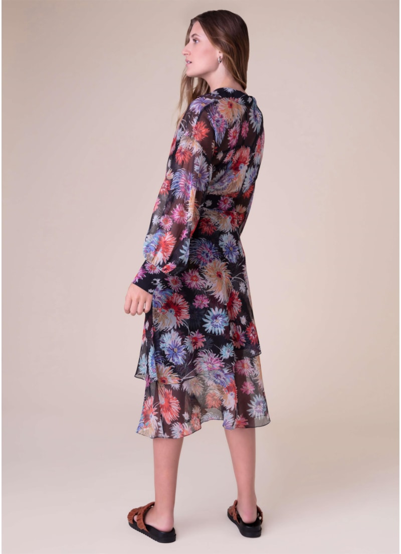 Saia Chiffon Flower Power Preto