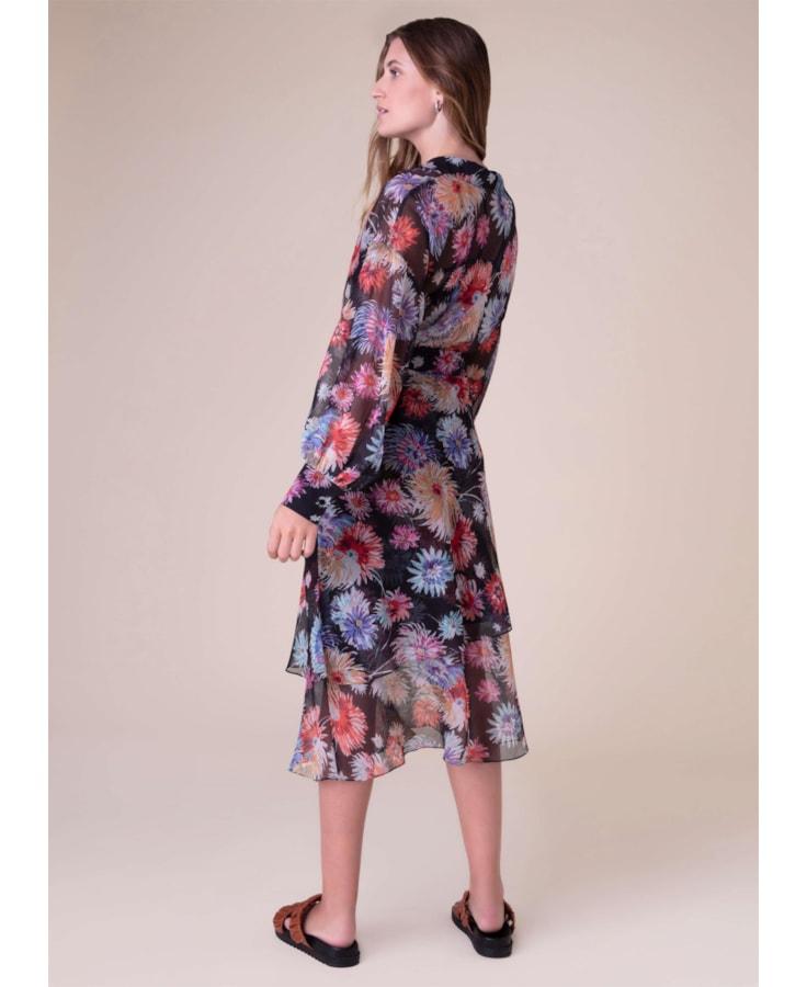 Saia Chiffon Flower Power Preto