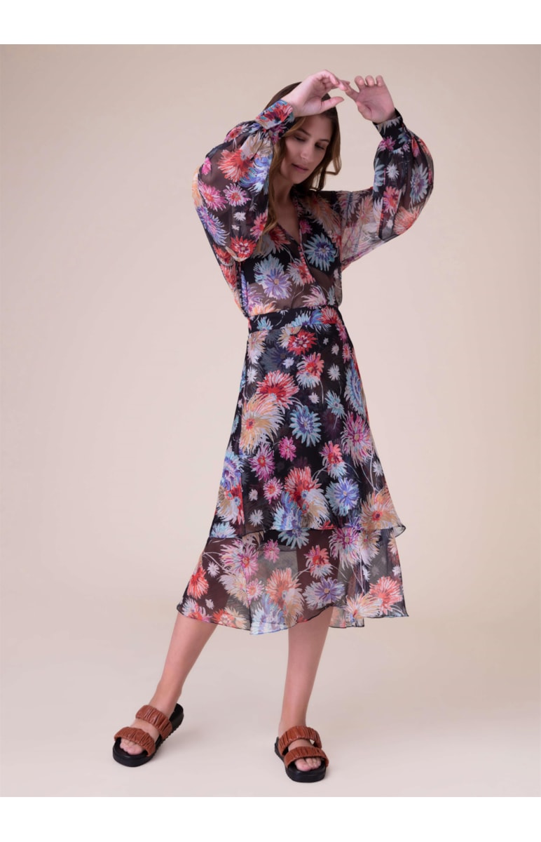 Saia Chiffon Flower Power Preto