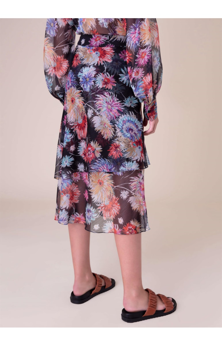 Saia Chiffon Flower Power Preto