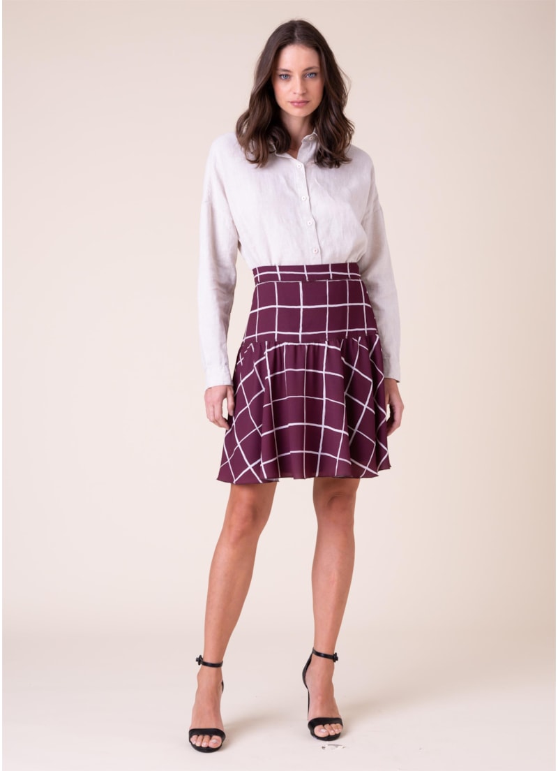 Saia Crepe Estampado Bordeaux