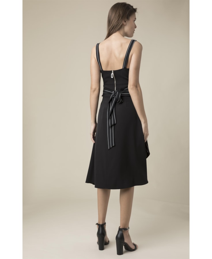 Saia Crepe Listrada Preto