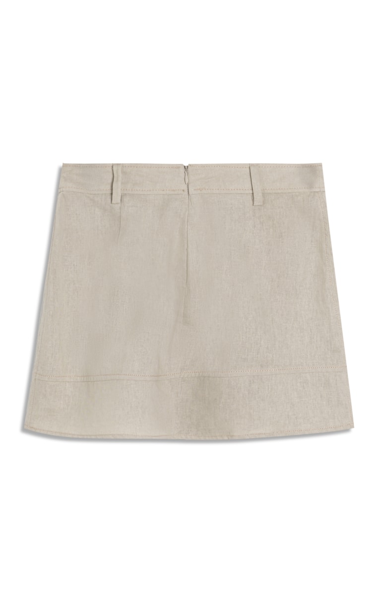 Saia Curta Linho Washed Bege
