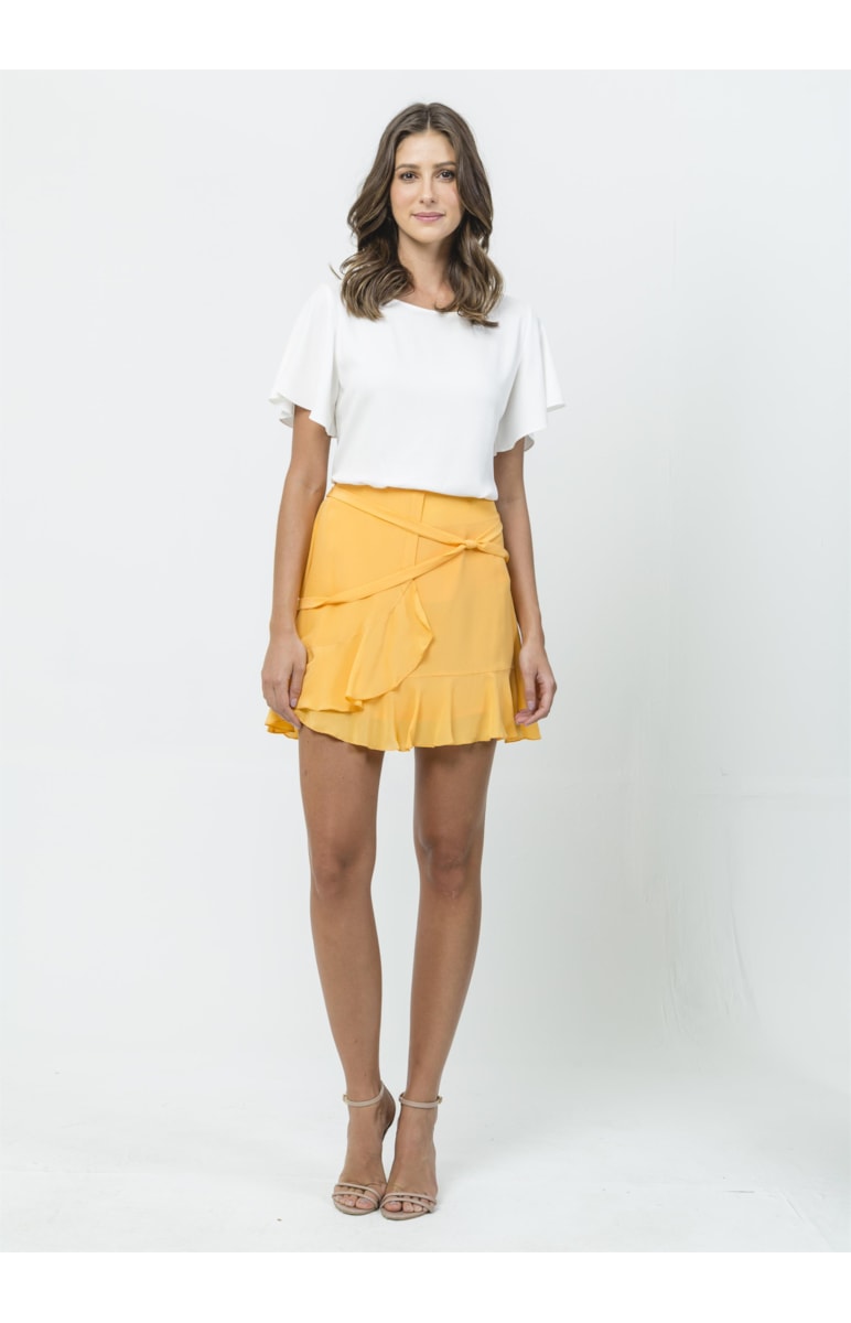 Saia Curta Seda Detalhe Nó Amarelo