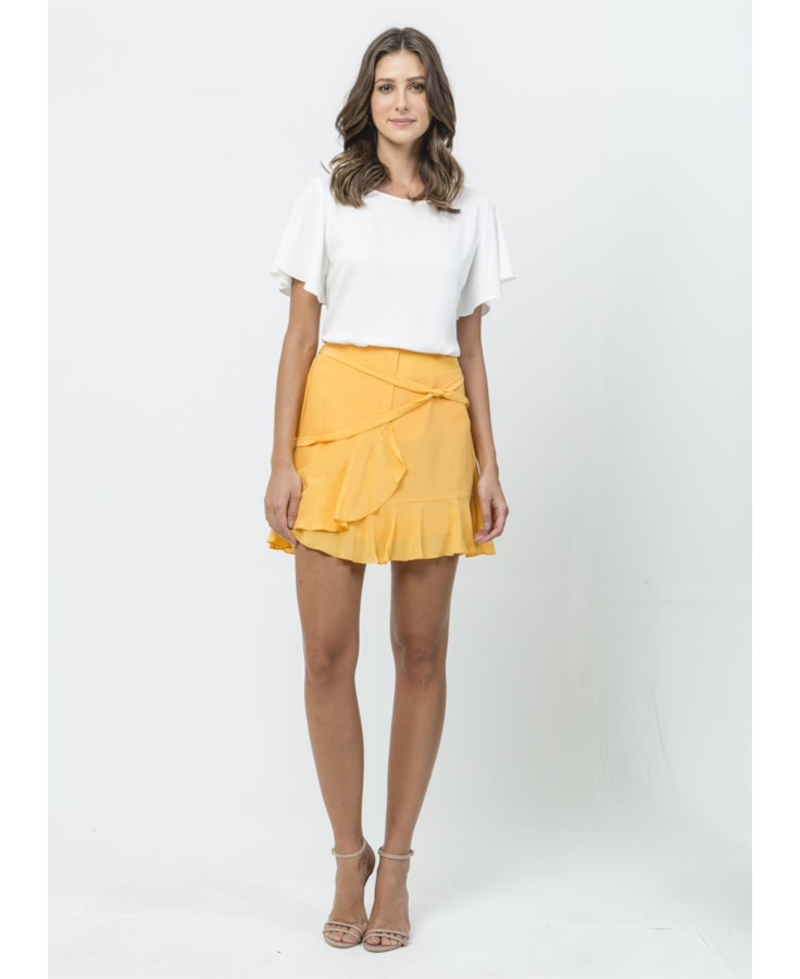 Saia Curta Seda Detalhe Nó Amarelo