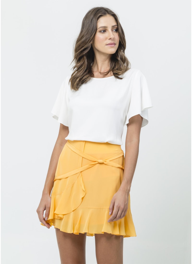 Saia Curta Seda Detalhe Nó Amarelo