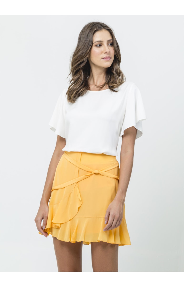 Saia Curta Seda Detalhe Nó Amarelo