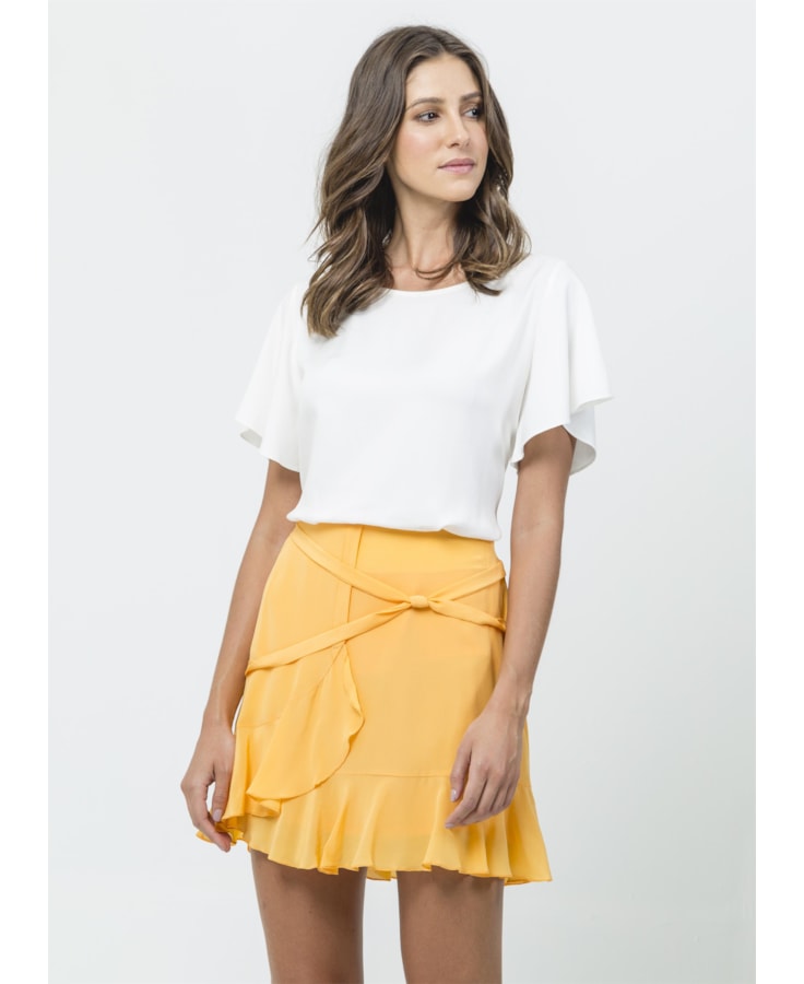 Saia Curta Seda Detalhe Nó Amarelo