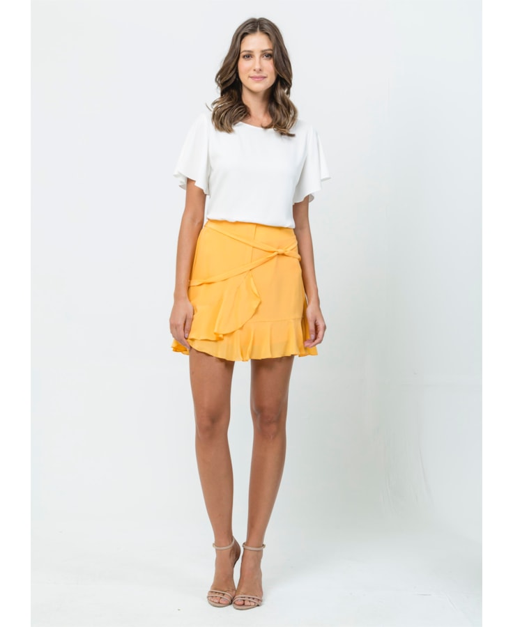 Saia Curta Seda Detalhe Nó Amarelo