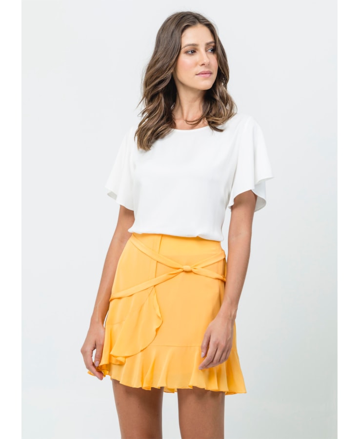 Saia Curta Seda Detalhe Nó Amarelo