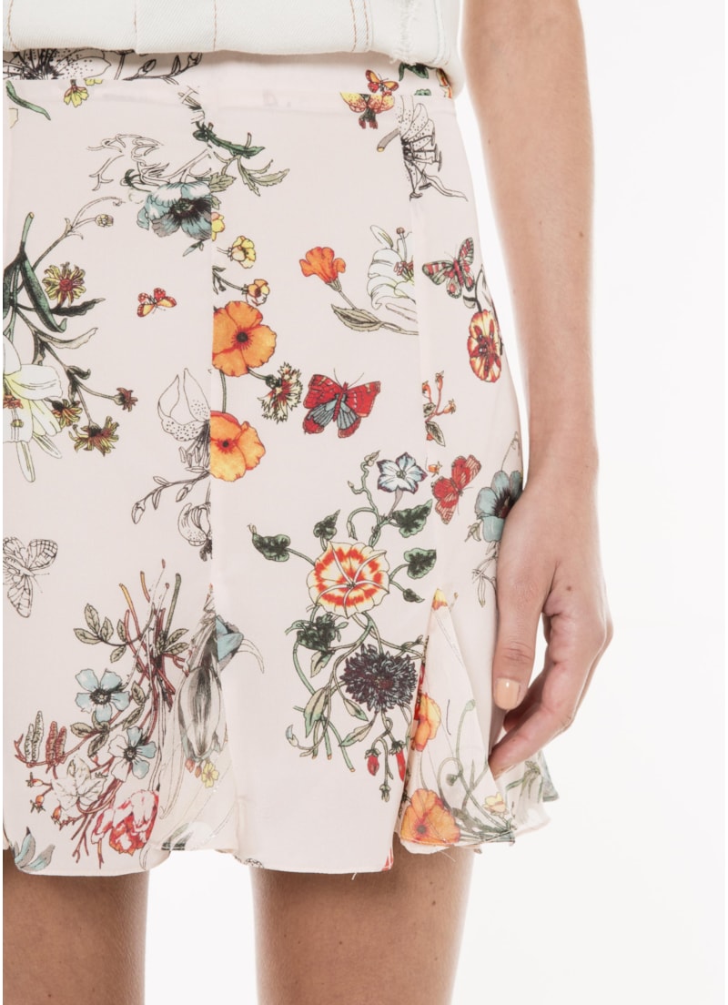 Saia Curta Seda Floral Estampado