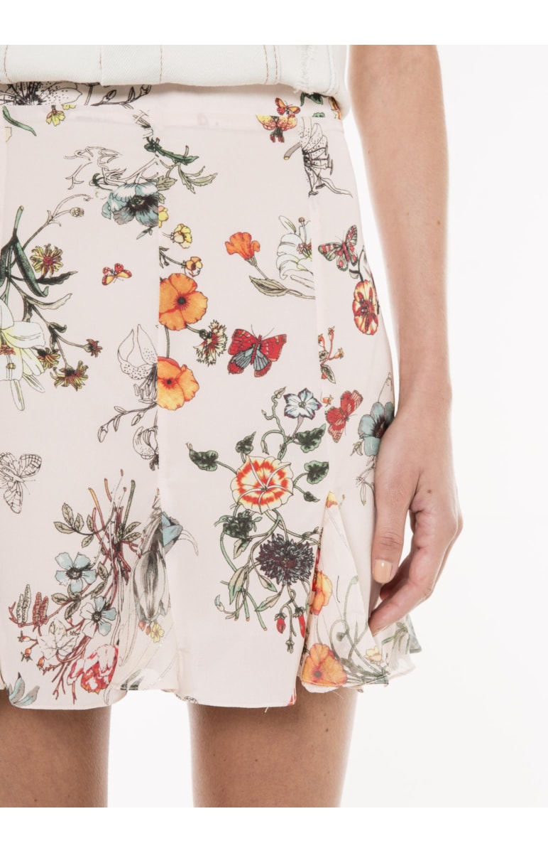 Saia Curta Seda Floral Estampado