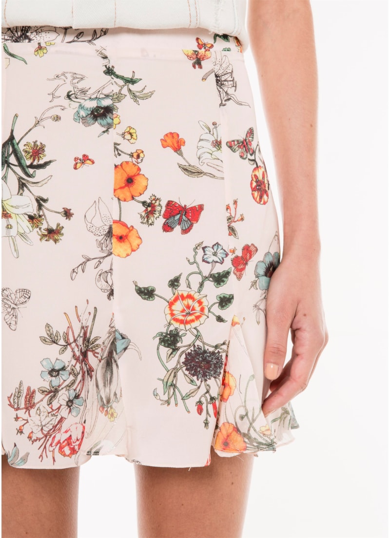 Saia Curta Seda Floral Estampado