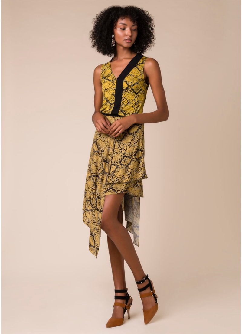 Saia Estampa Snake Estampado Fundo Amarelo