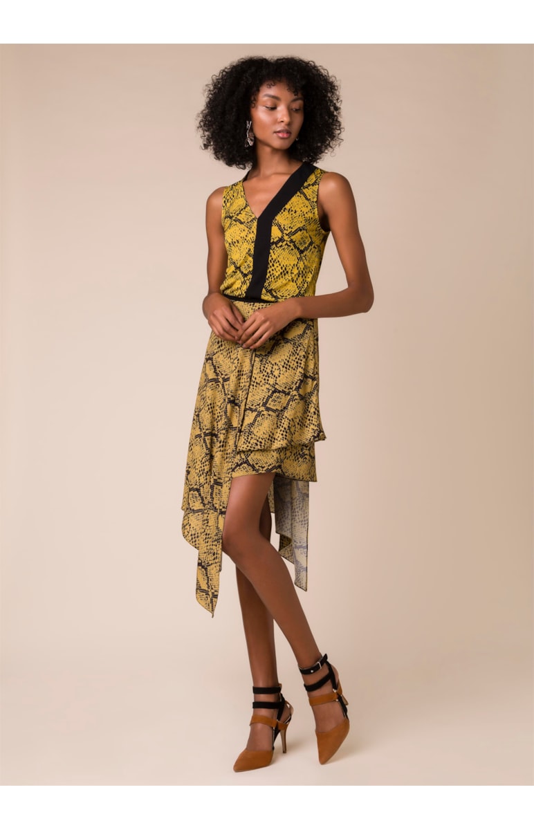 Saia Estampa Snake Estampado Fundo Amarelo