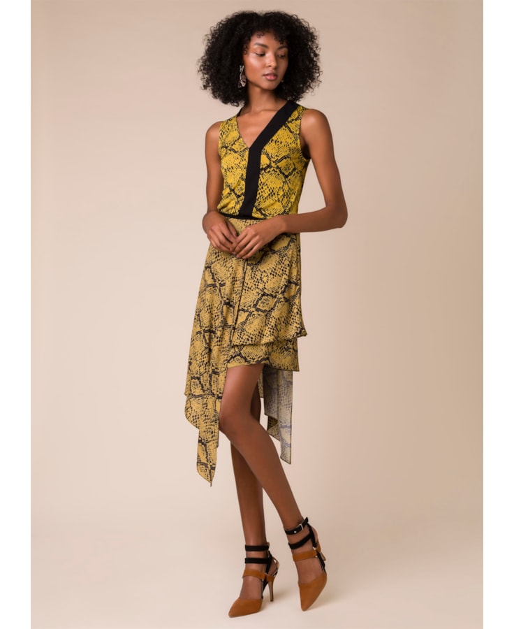 Saia Estampa Snake Estampado Fundo Amarelo