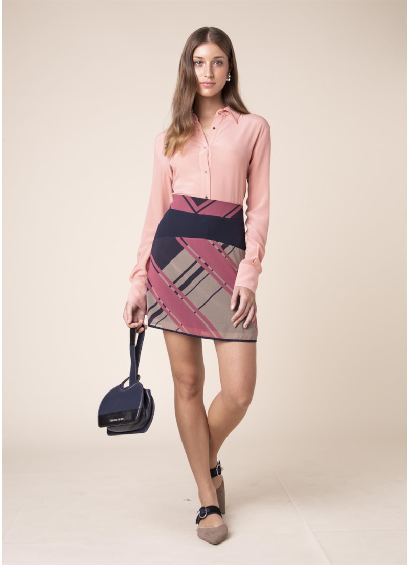 Saia Estampa Square Stripes Est. Xadrez Marinho