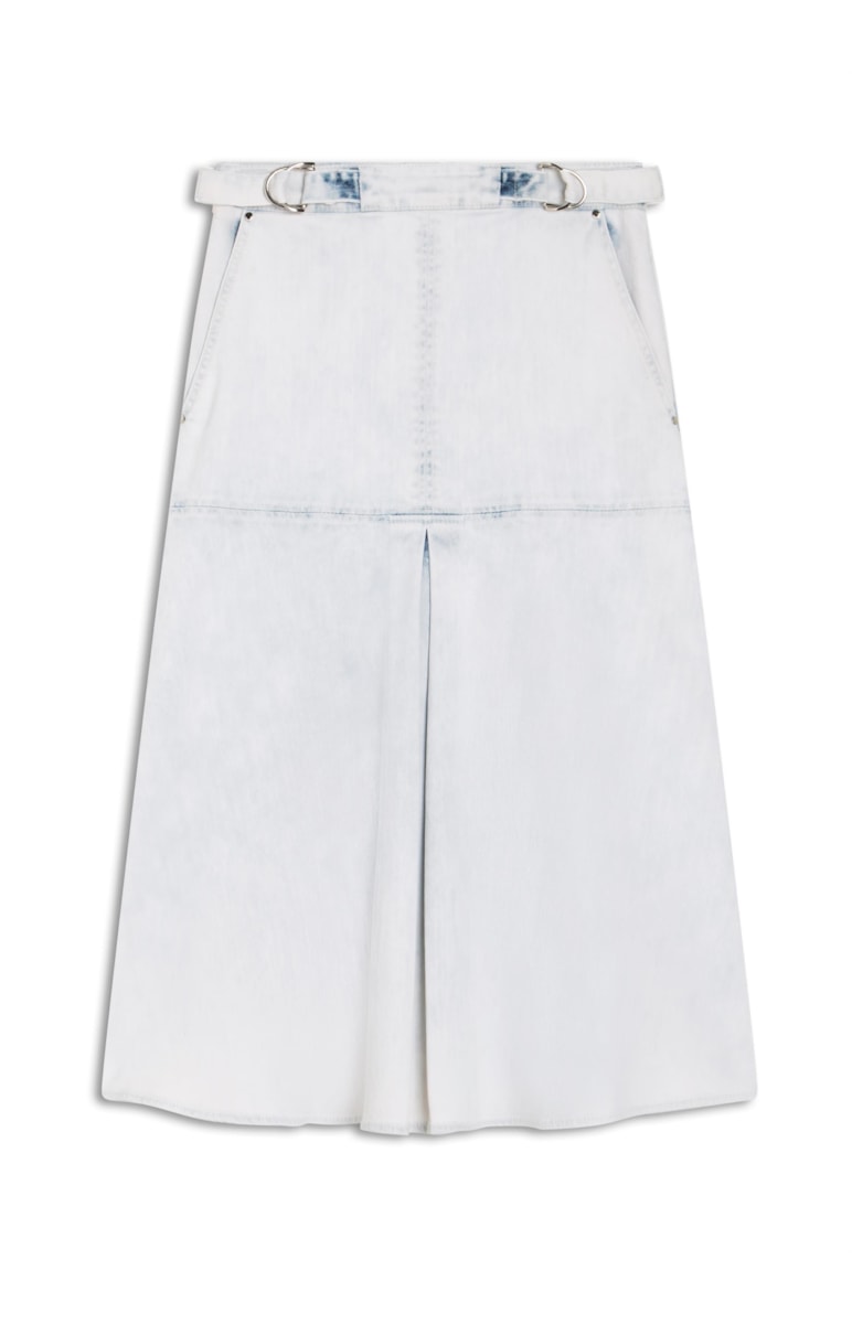Saia Jeans Midi Prega Lav.Claro C/ Reserva