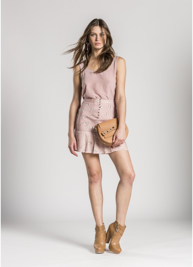 Saia Libélula Pregas Estampado Rose