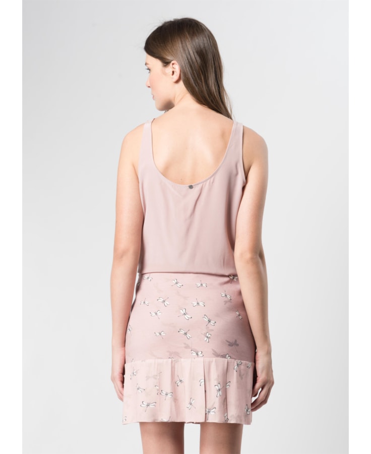 Saia Libélula Pregas Estampado Rose
