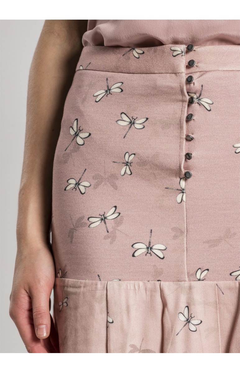 Saia Libélula Pregas Estampado Rose
