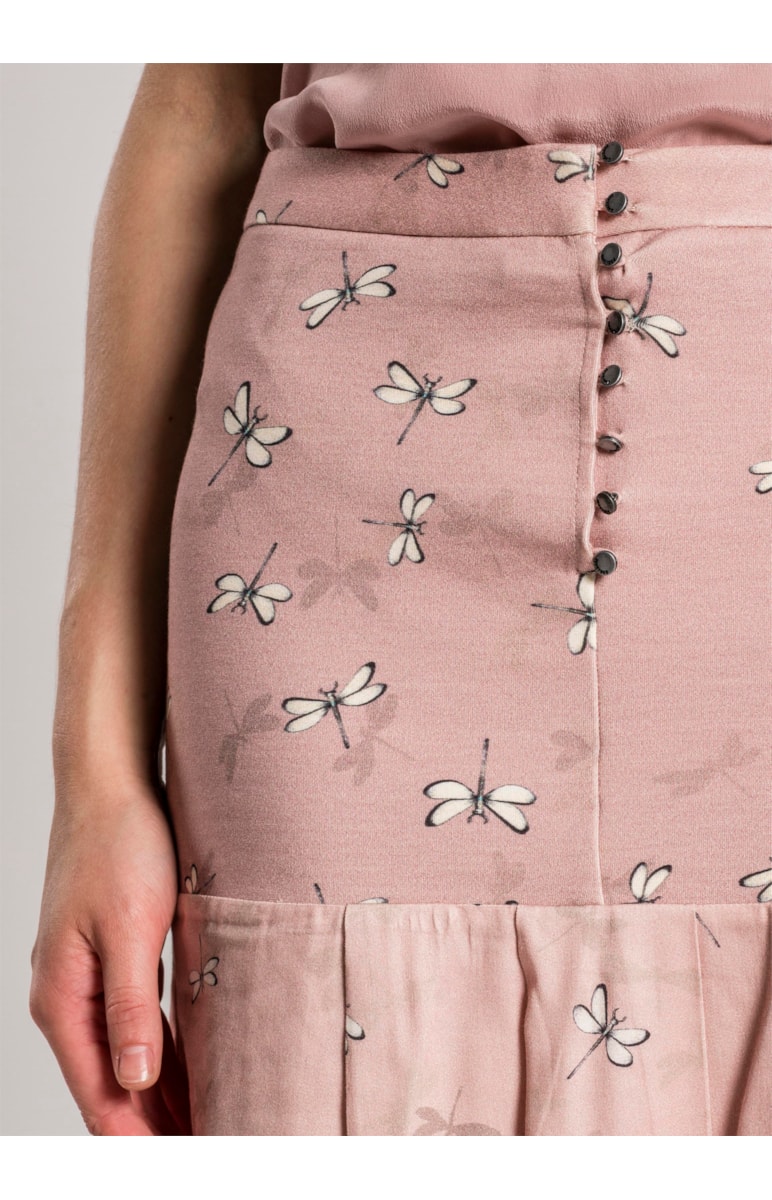 Saia Libélula Pregas Estampado Rose