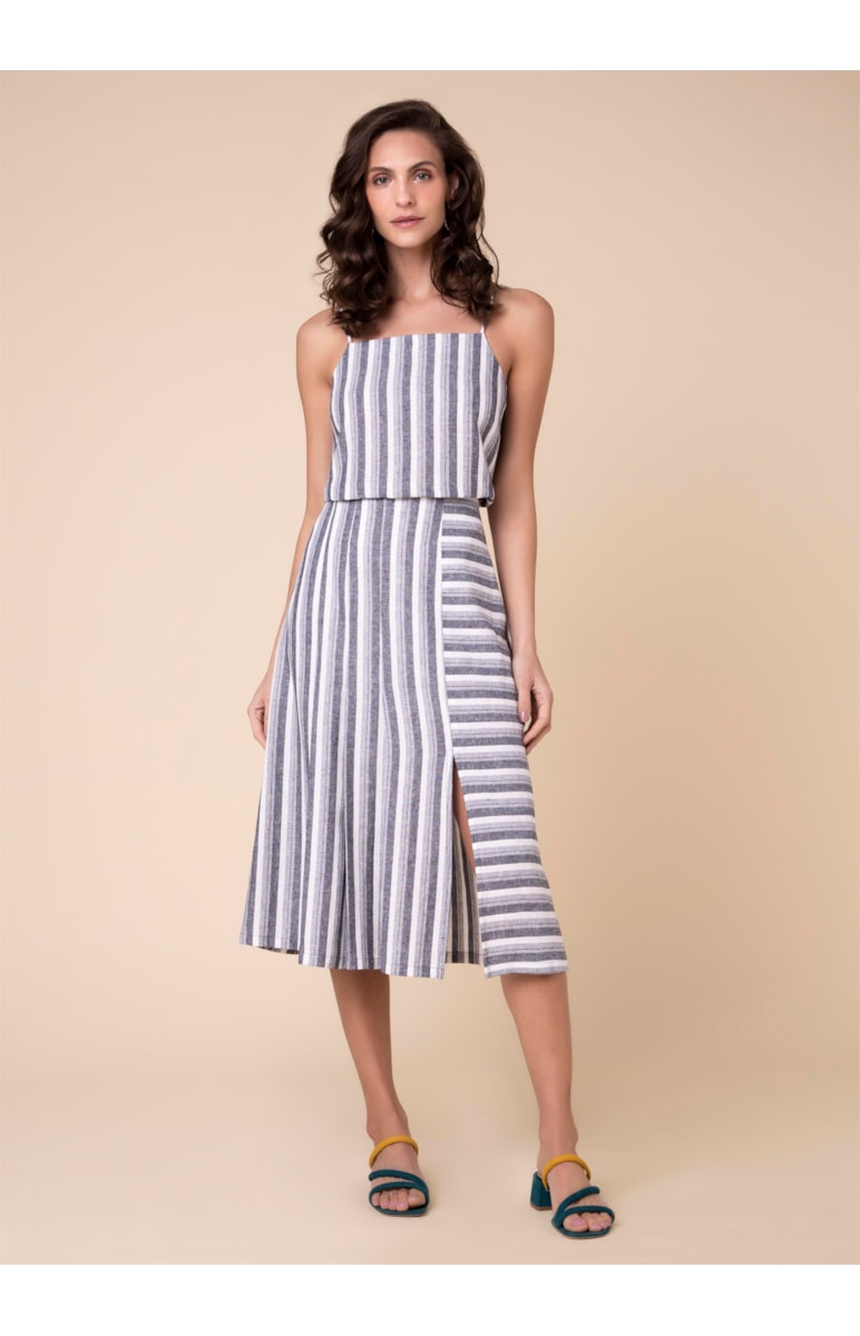 Saia Linho Listrado Listrado Off White