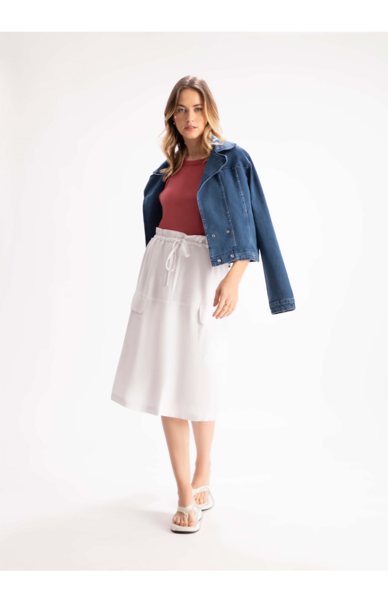 Saia Linho Midi Washed Cargo Branco