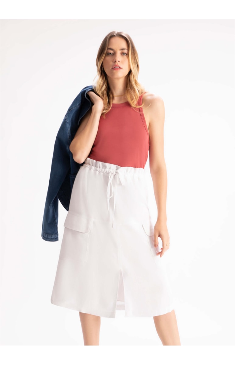 Saia Linho Midi Washed Cargo Branco