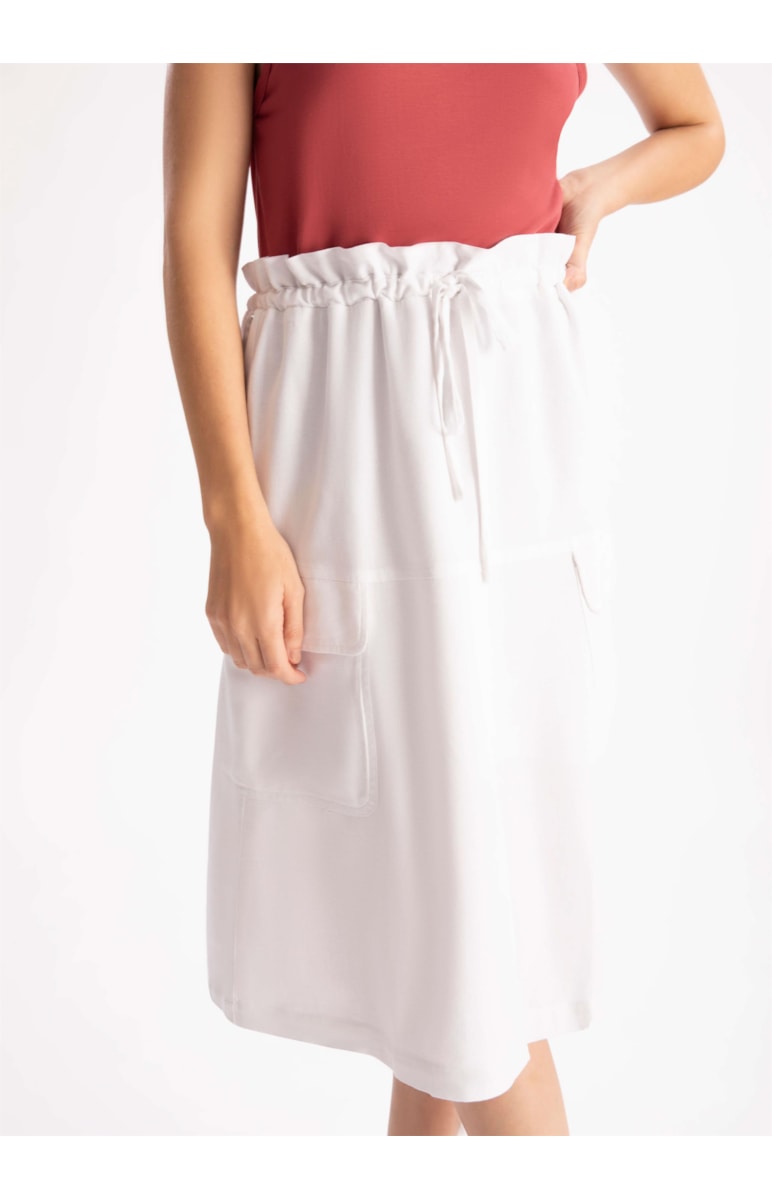 Saia Linho Midi Washed Cargo Branco