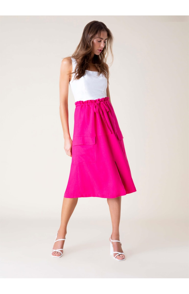 Saia Linho Midi Washed Cargo Rosa Gum