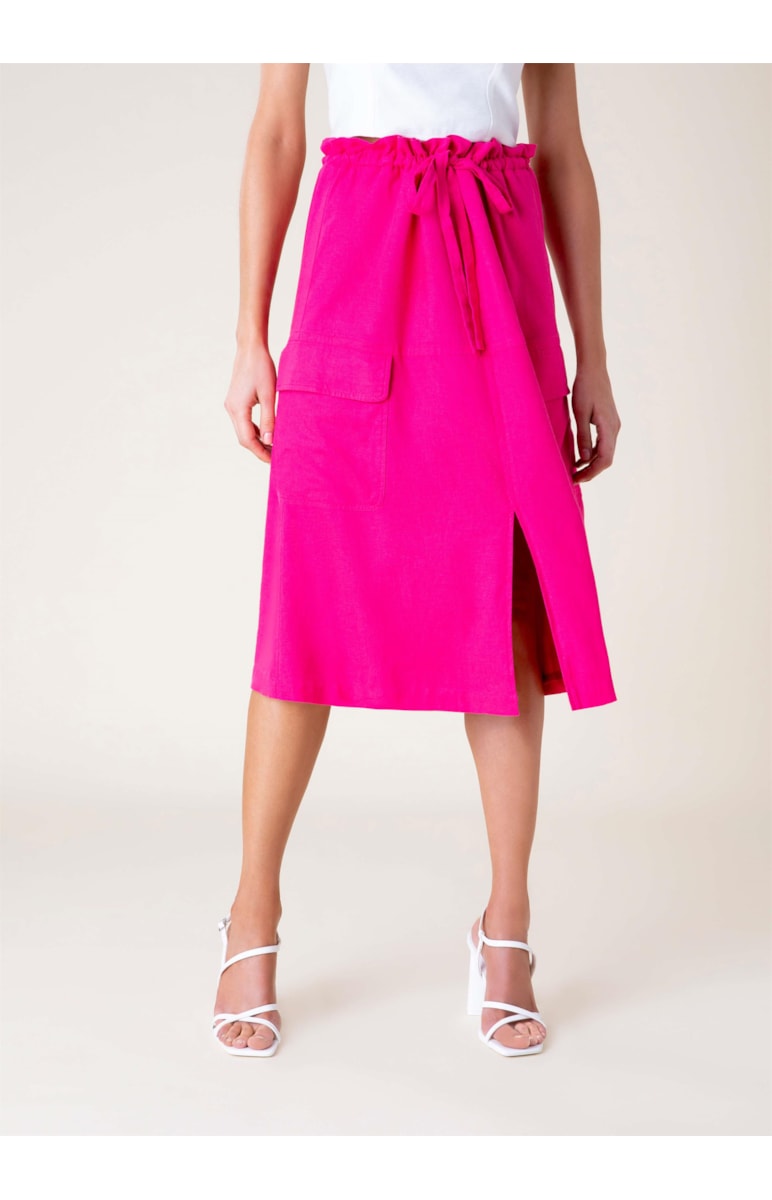 Saia Linho Midi Washed Cargo Rosa Gum