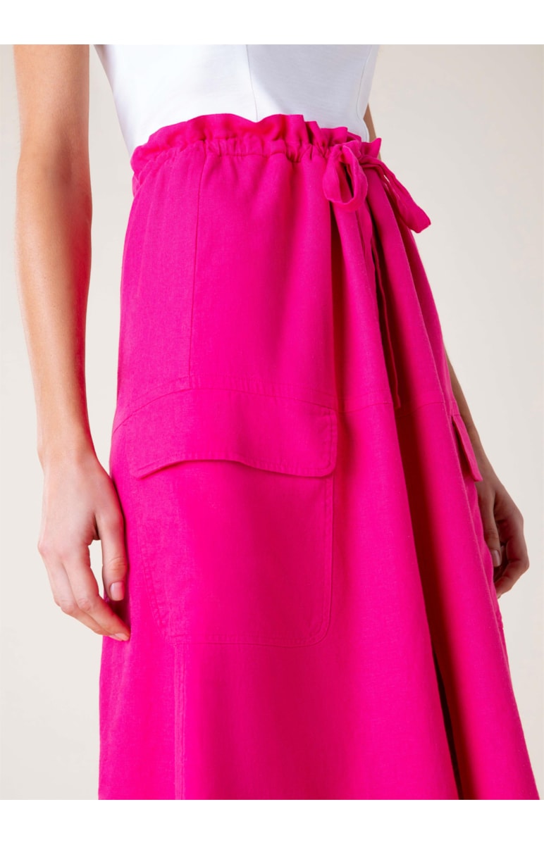 Saia Linho Midi Washed Cargo Rosa Gum