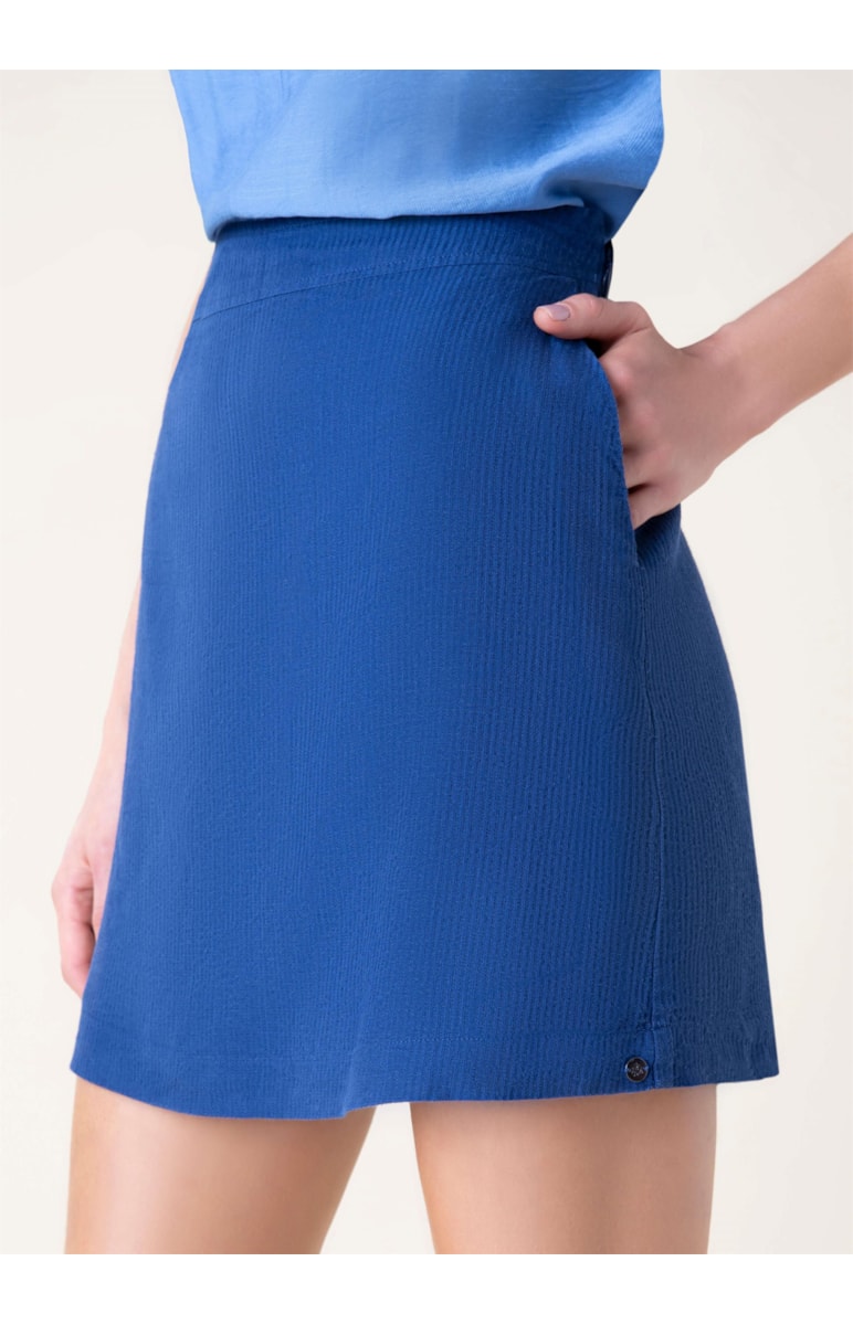 Saia Linho Stripes Azul Jeans