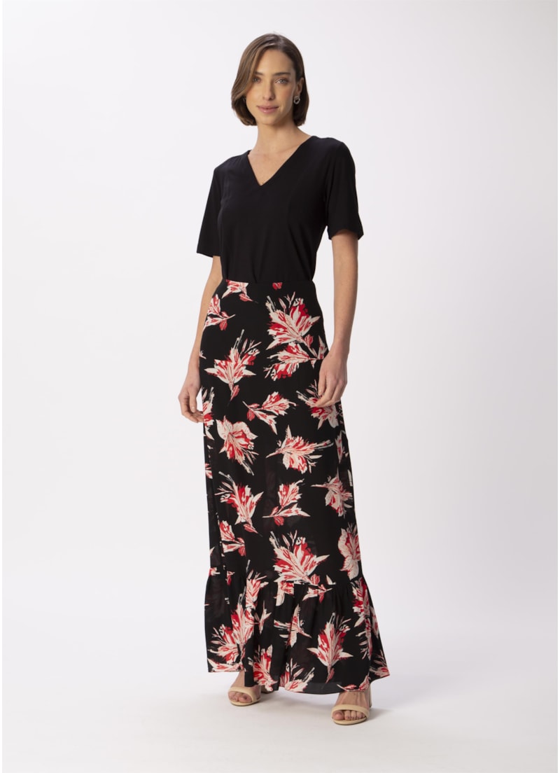 Saia Longa Seda Estampa Flores Dots Estampado