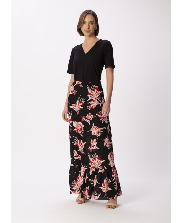 Saia Longa Seda Estampa Flores Dots Estampado